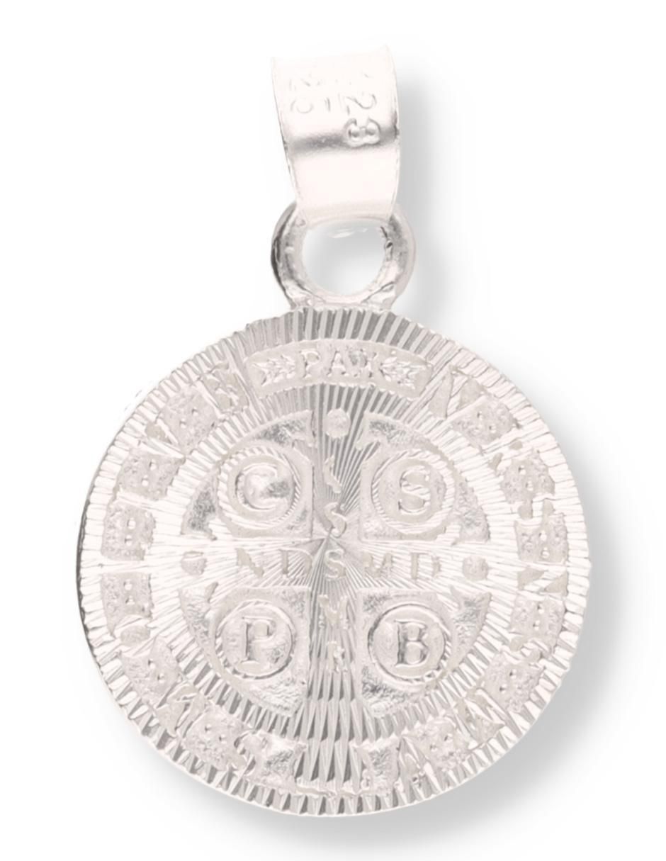 Dije redondo San Benito de plata P 925 circonita 3