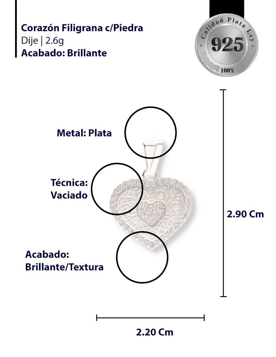 Dije de corazón Love de plata P 925 circonita 3