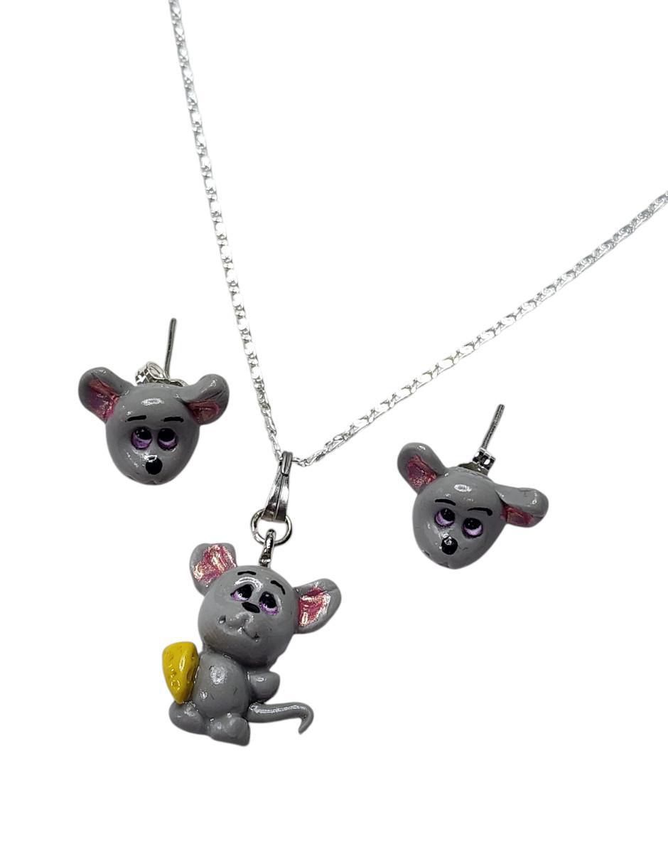Aretes y collar de ratón Roedores de plata P 925 3