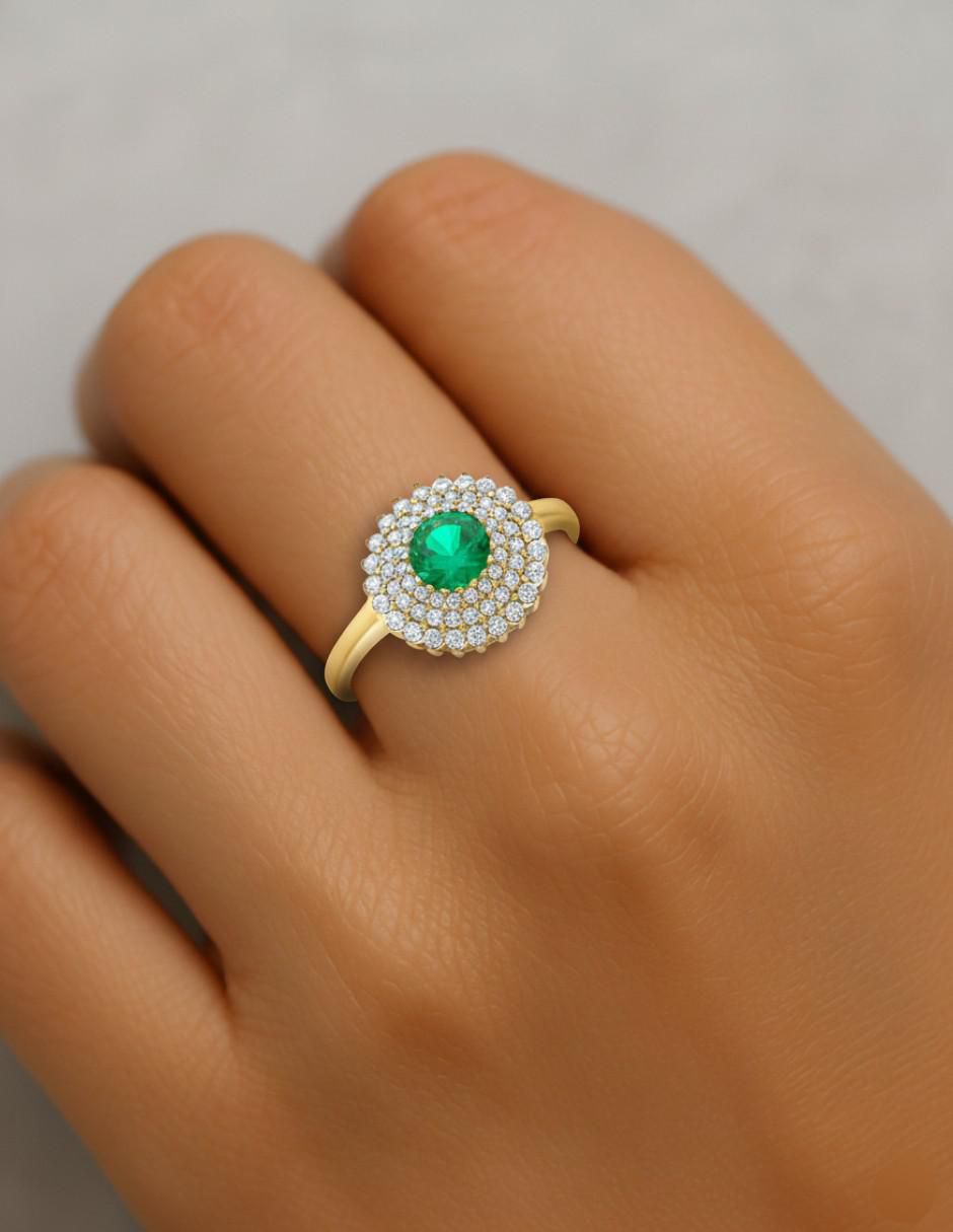 Anillo circular 10 k de oro amarillo zirconia brillante 4