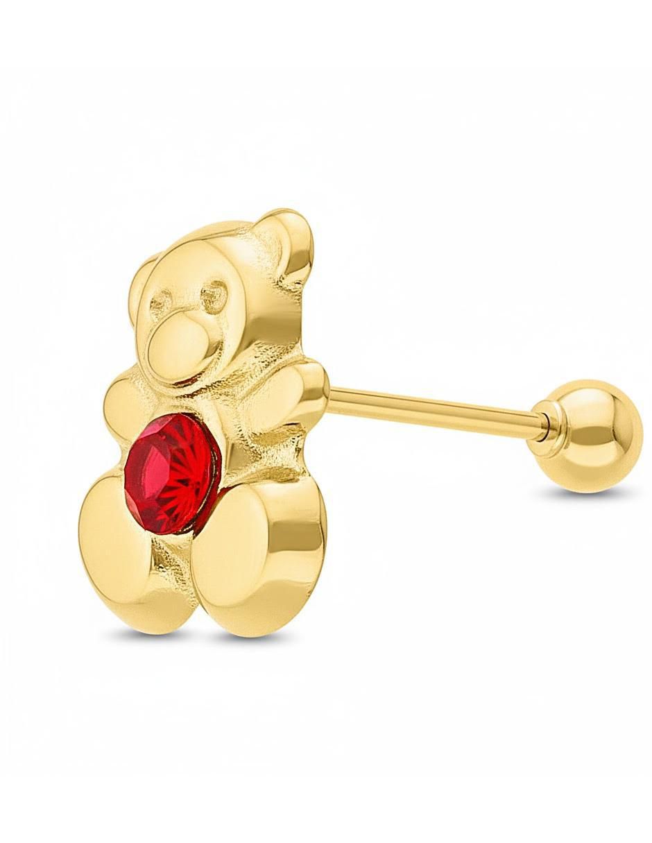 Arete de oso de oro amarillo 10 K con acabado brillante zirconia