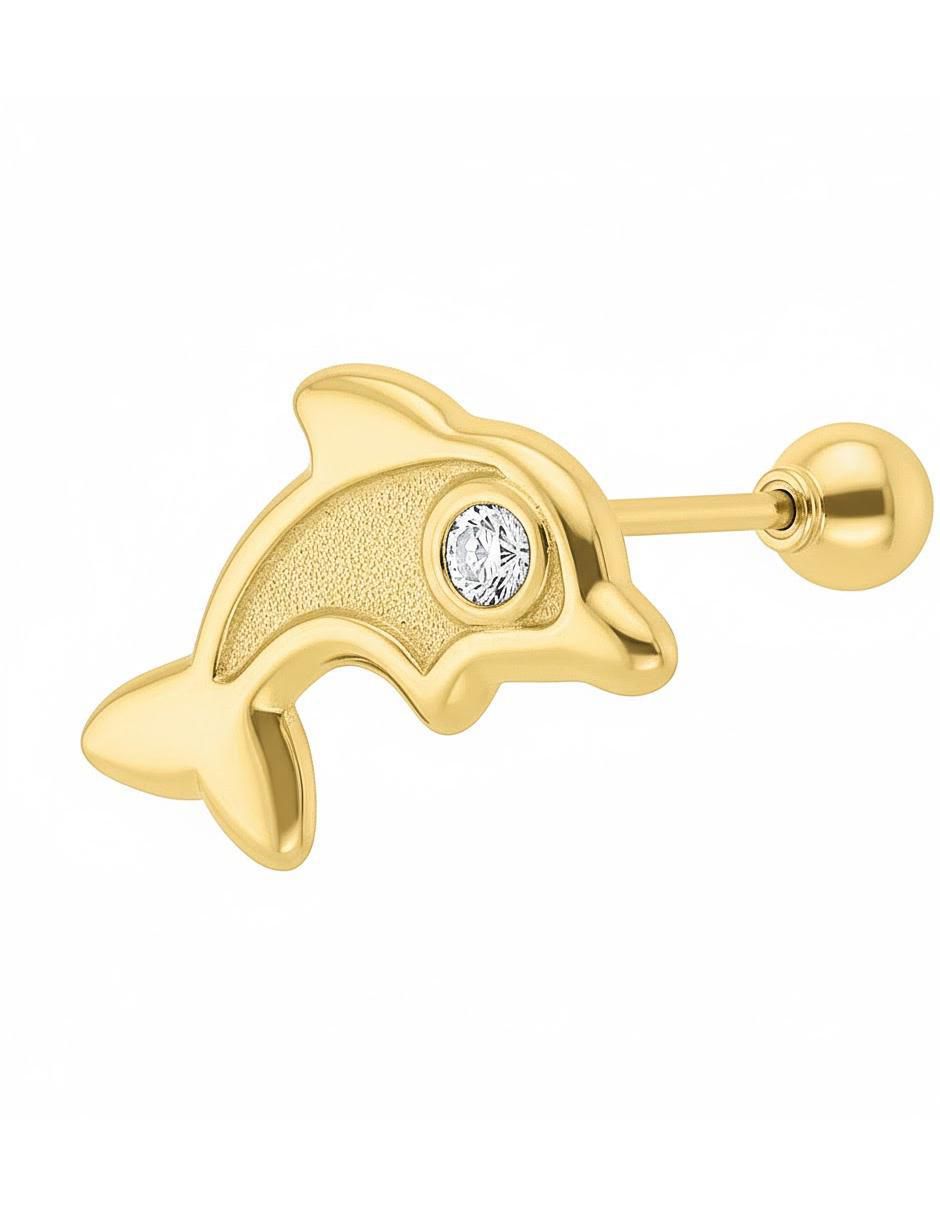 Arete de delfín de oro amarillo 10 K con acabado brillante zirconia Arete de delfín de oro amarillo 10 K con acabado brillante zirconia