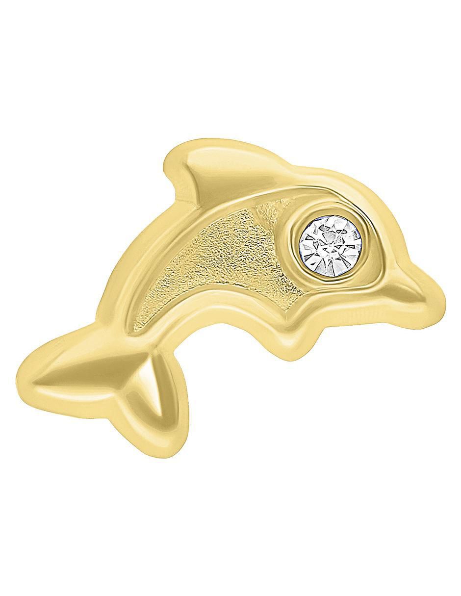 Arete de delfín de oro amarillo 10 K con acabado brillante zirconia 2
