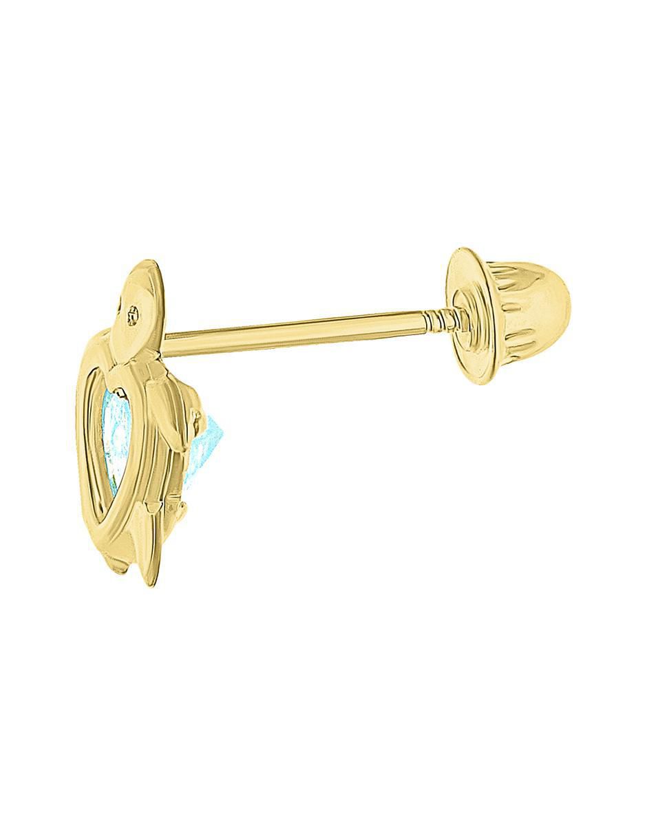 Arete de tortuga de oro amarillo 10 K con acabado brillante zirconia 2