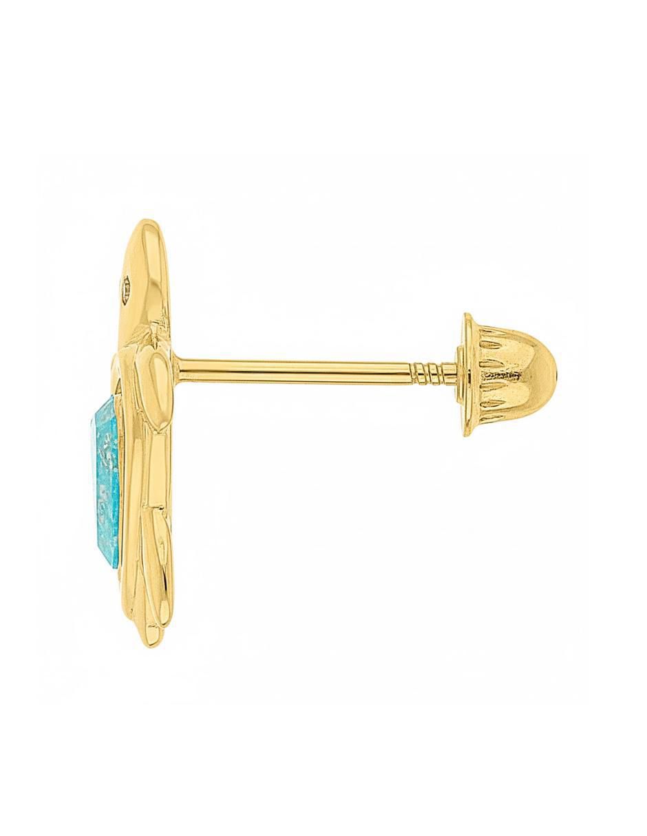 Arete de tortuga de oro amarillo 10 K con acabado brillante zirconia 3