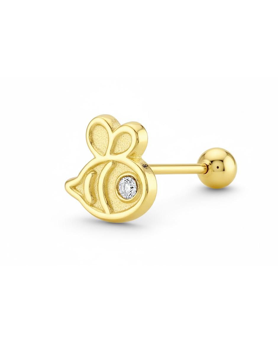 Arete de abeja de oro amarillo 10 K con acabado brillante zirconia 3