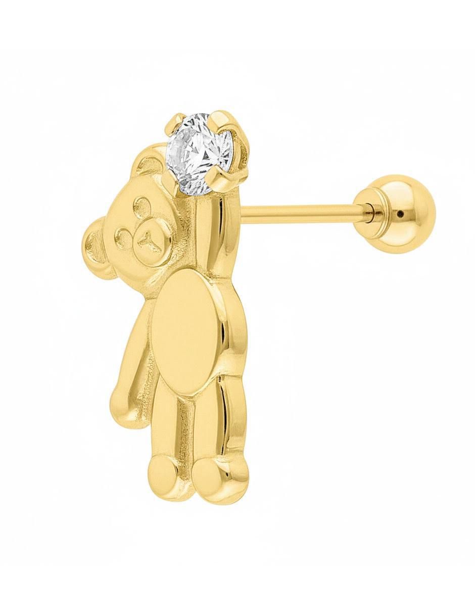 Arete de oso de oro amarillo 10 K con acabado brillante zirconia
