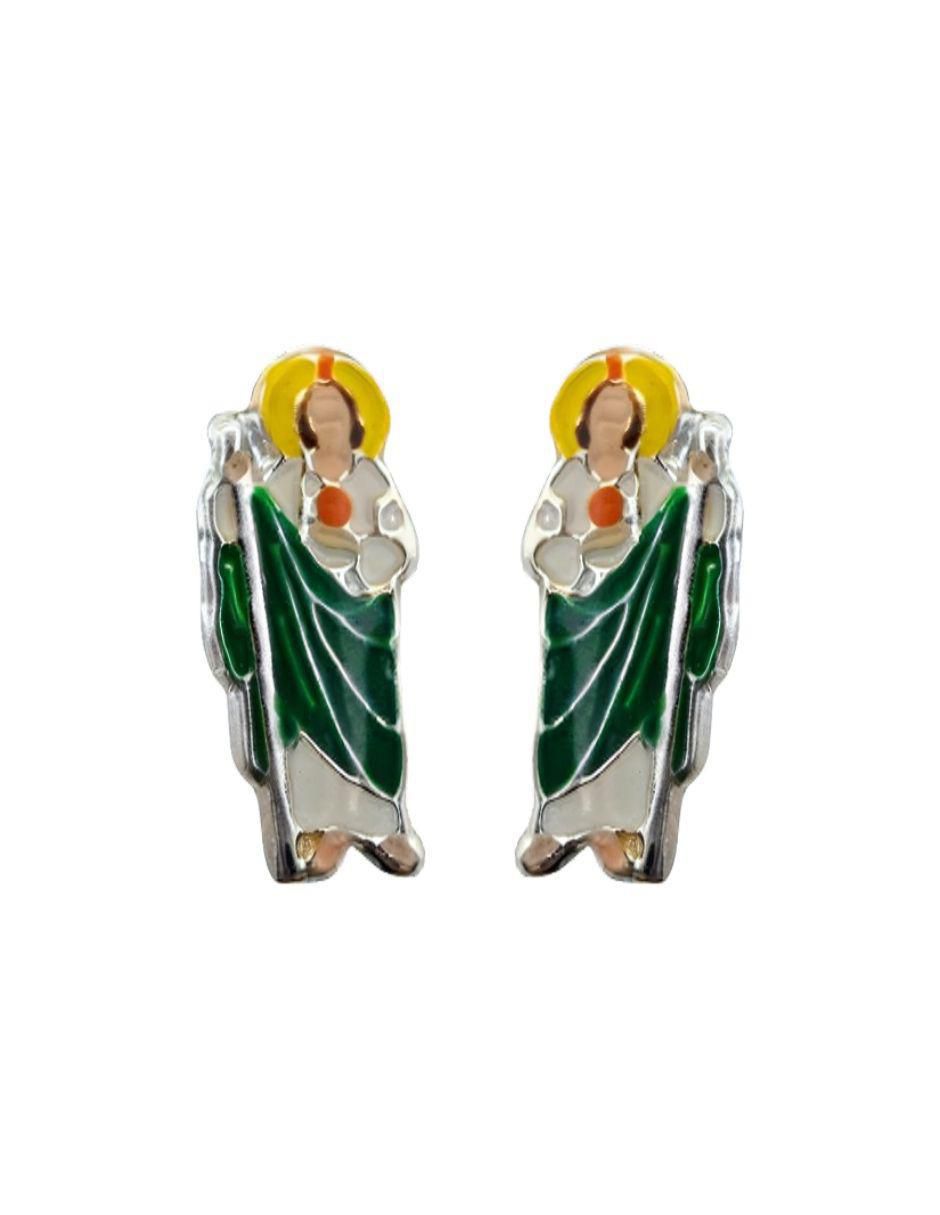 Broqueles San Judas Tadeo de plata P 925 con acabado esmaltado