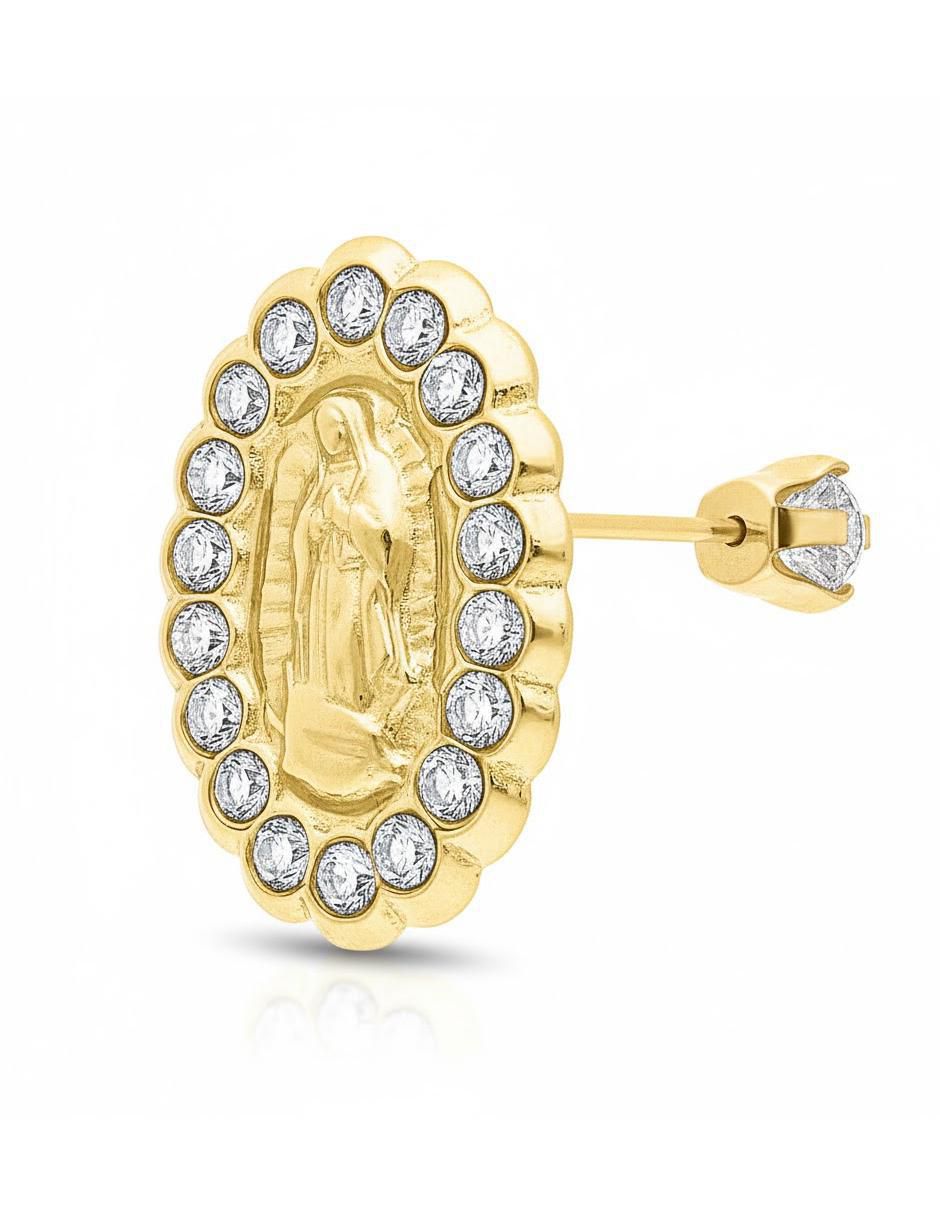 Arete ovalado de oro amarillo 10 K con acabado brillante zirconia Arete ovalado de oro amarillo 10 K con acabado brillante zirconia