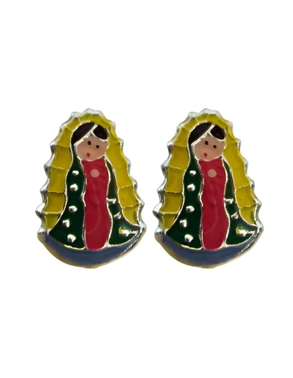 Broqueles Virgen de Guadalupe de plata P 925 con acabado esmaltado