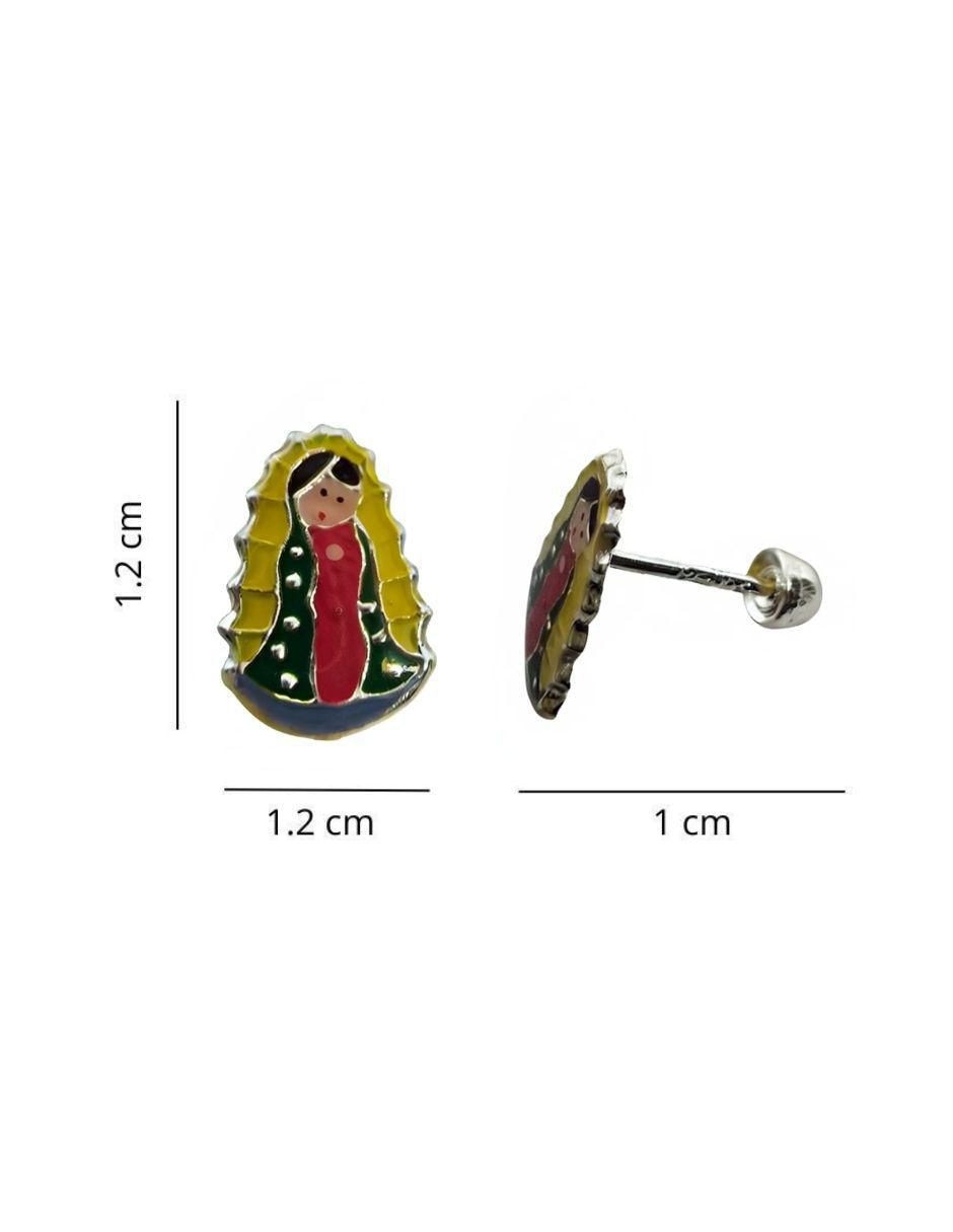 Broqueles Virgen de Guadalupe de plata P 925 con acabado esmaltado 4
