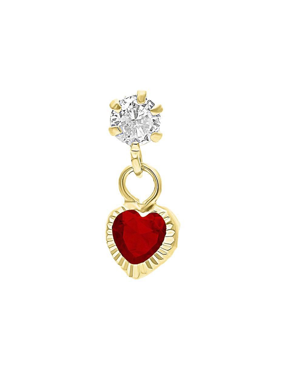 Arete de corazón de oro amarillo 10 K con acabado brillante zirconia 2