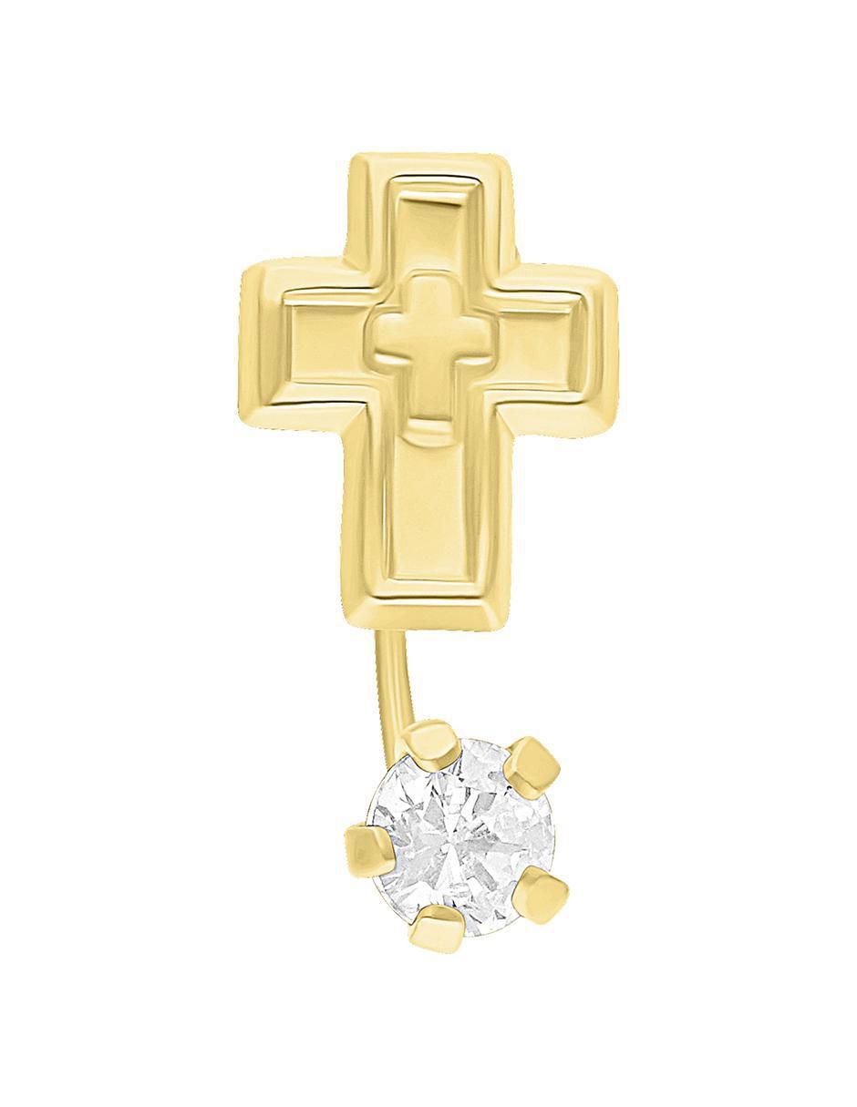 Broquel individual de cruz de oro 10 K con acabado brillante zirconia 3