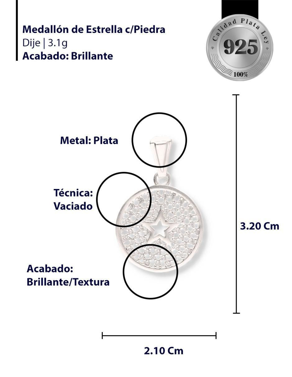 Dije redondo Love Estrella de plata P 925 circonita 3