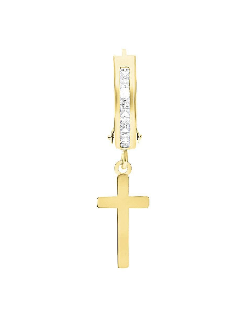 Huggie individual de cruz de oro 10 K con acabado brillante zirconia 4