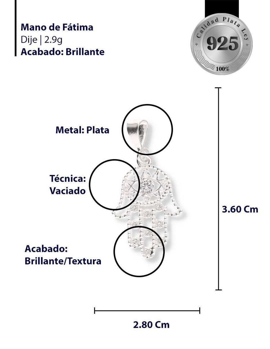Dije de mano de Fátima Love de plata P 925 circonita 3