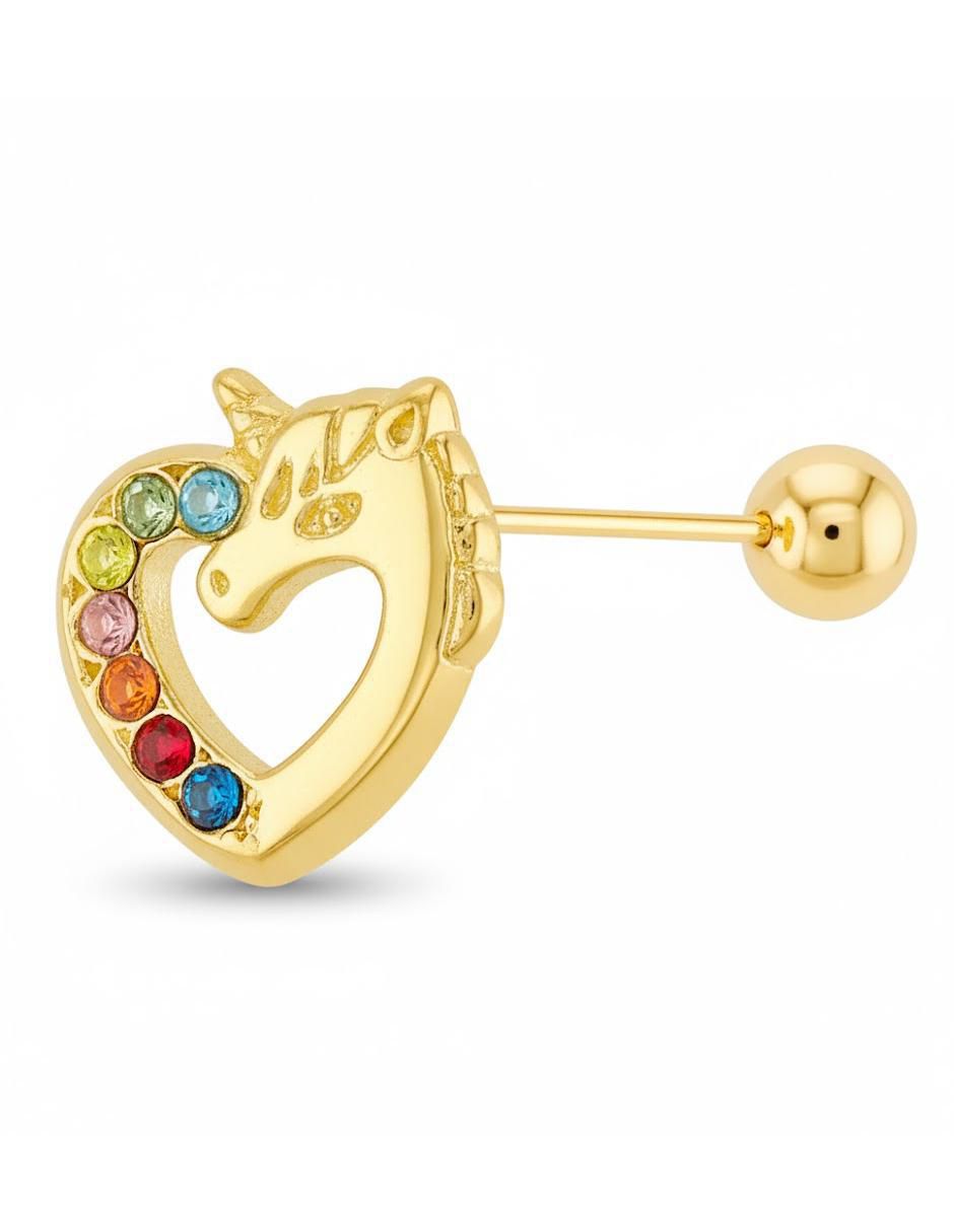 Broquel individual de unicornio de oro amarillo 10 K con acabado brillante zirconia Broquel individual de unicornio de oro amarillo 10 K con acabado brillante zirconia