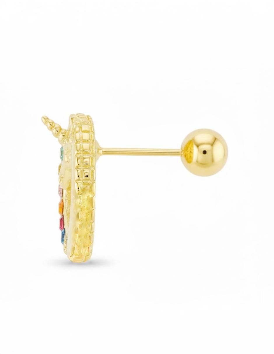 Broquel individual de unicornio de oro amarillo 10 K con acabado brillante zirconia 2