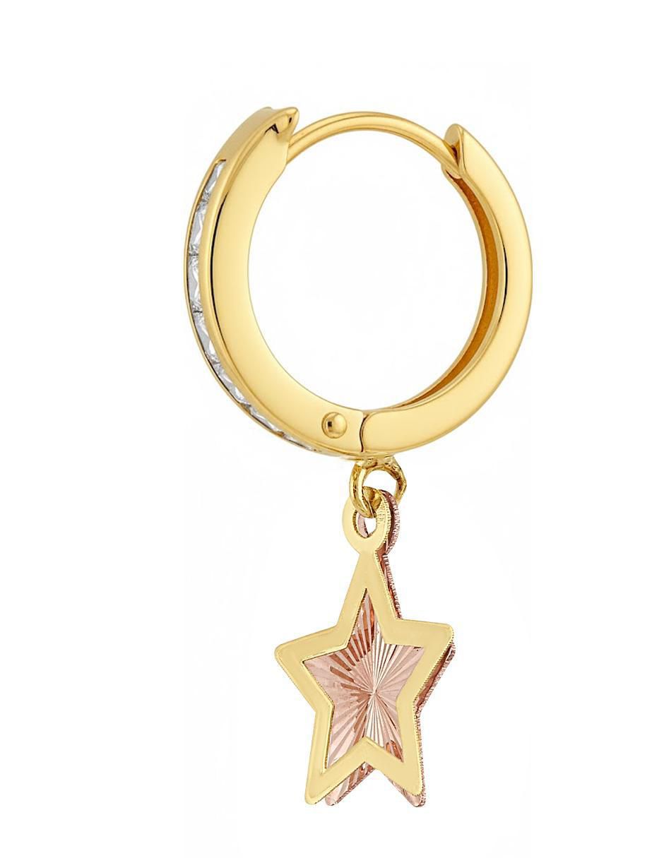 Huggie individual de estrella de oro 10 K con acabado brillante zirconia 3