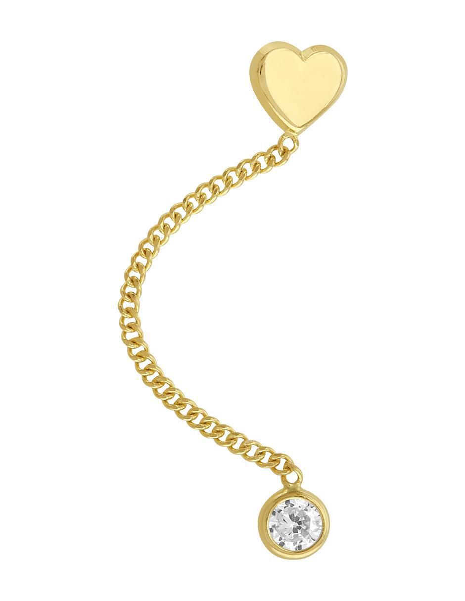 Broquel individual de corazón de oro 10 K con acabado brillante zirconia 3