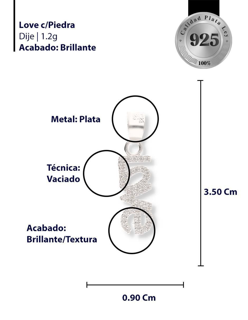 Dije de letrero Love de plata P 925 circonita 3
