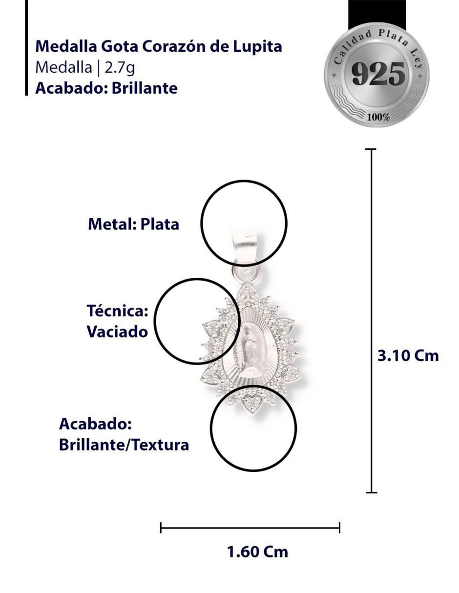 Dije de gota Religioso Virgen de Guadalupe de plata P 925 3