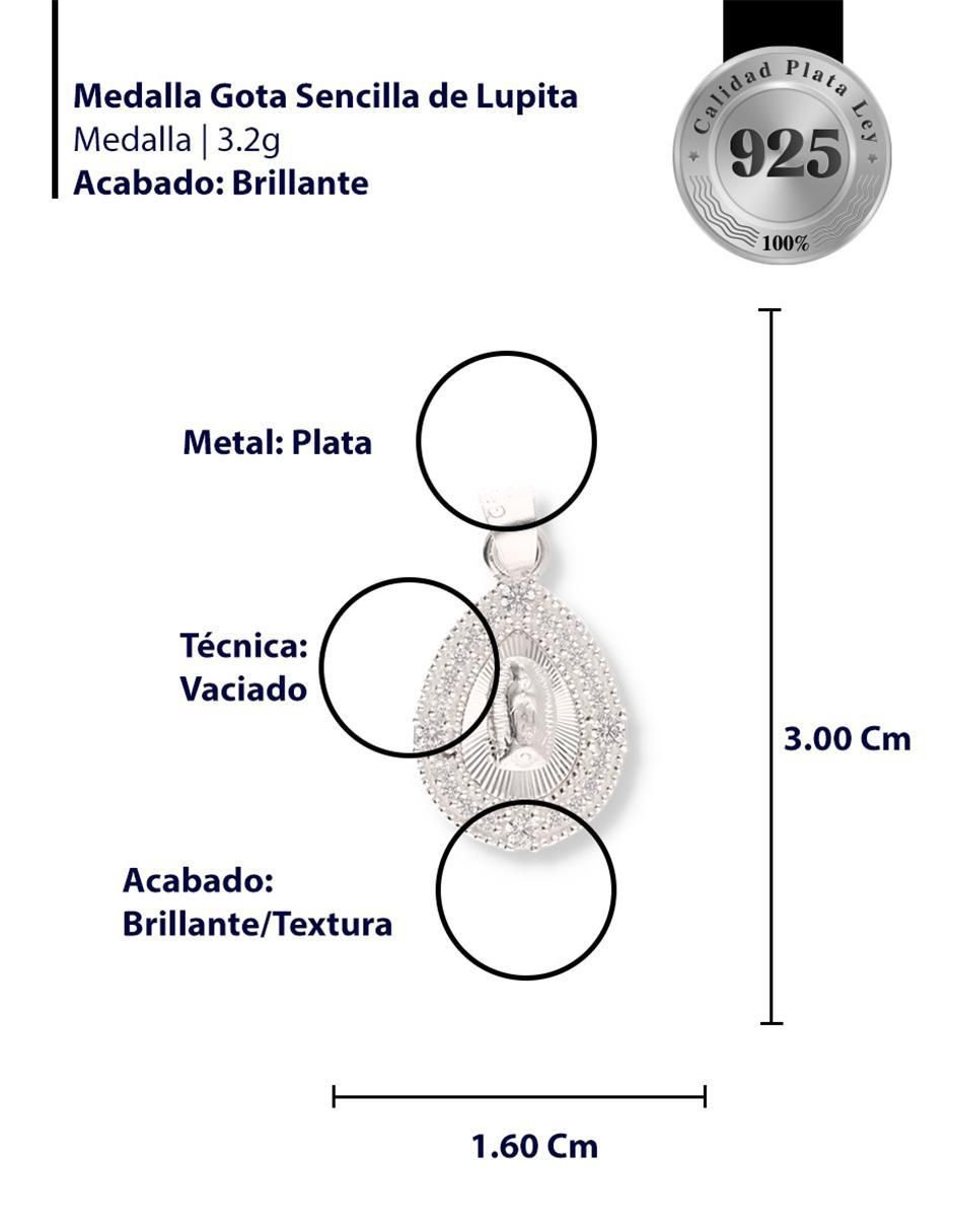 Dije de gota Religioso Virgen de Guadalupe de plata P 925 3