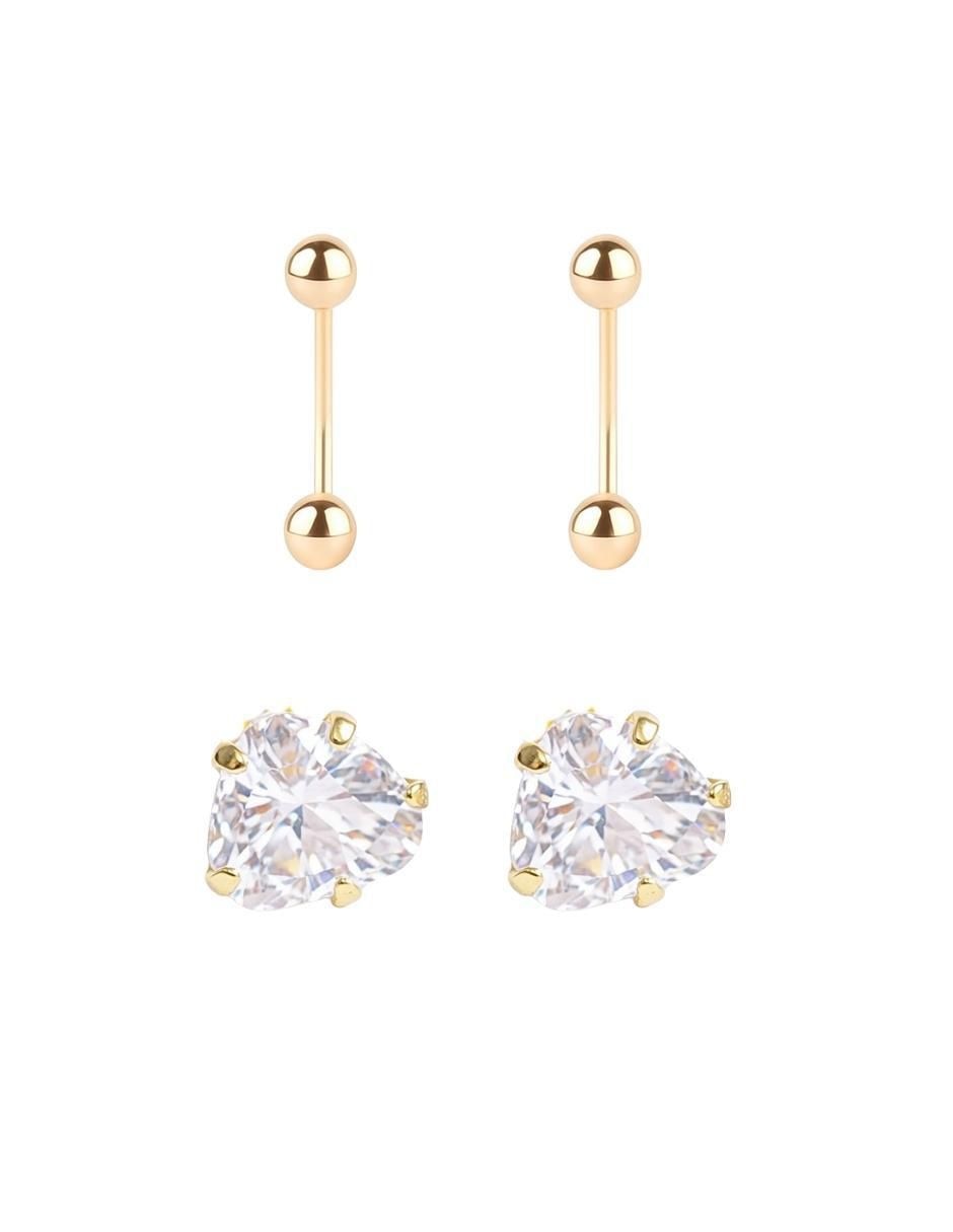 Set de aretes de oro 10 K con acabado brillante zirconia