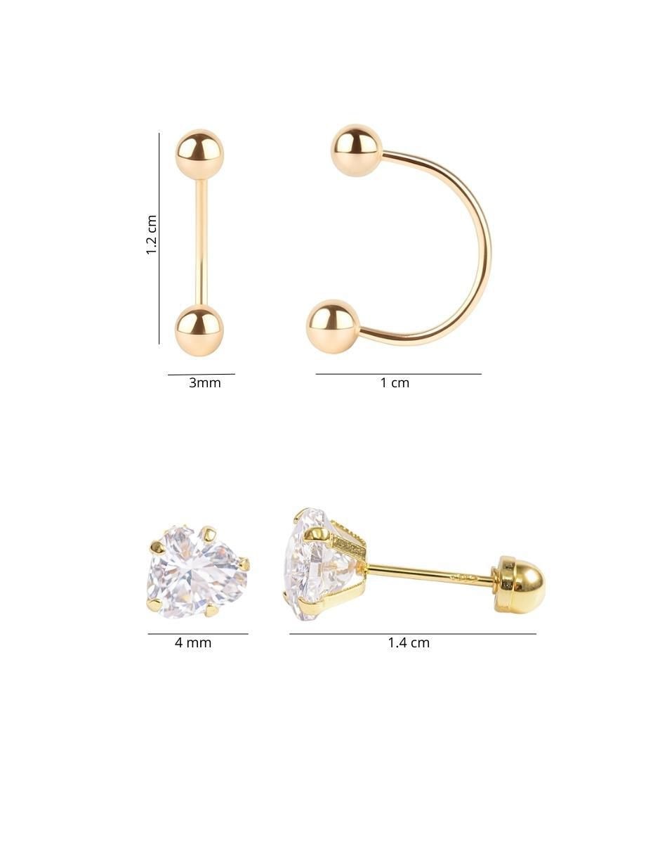 Set de aretes de oro 10 K con acabado brillante zirconia 5