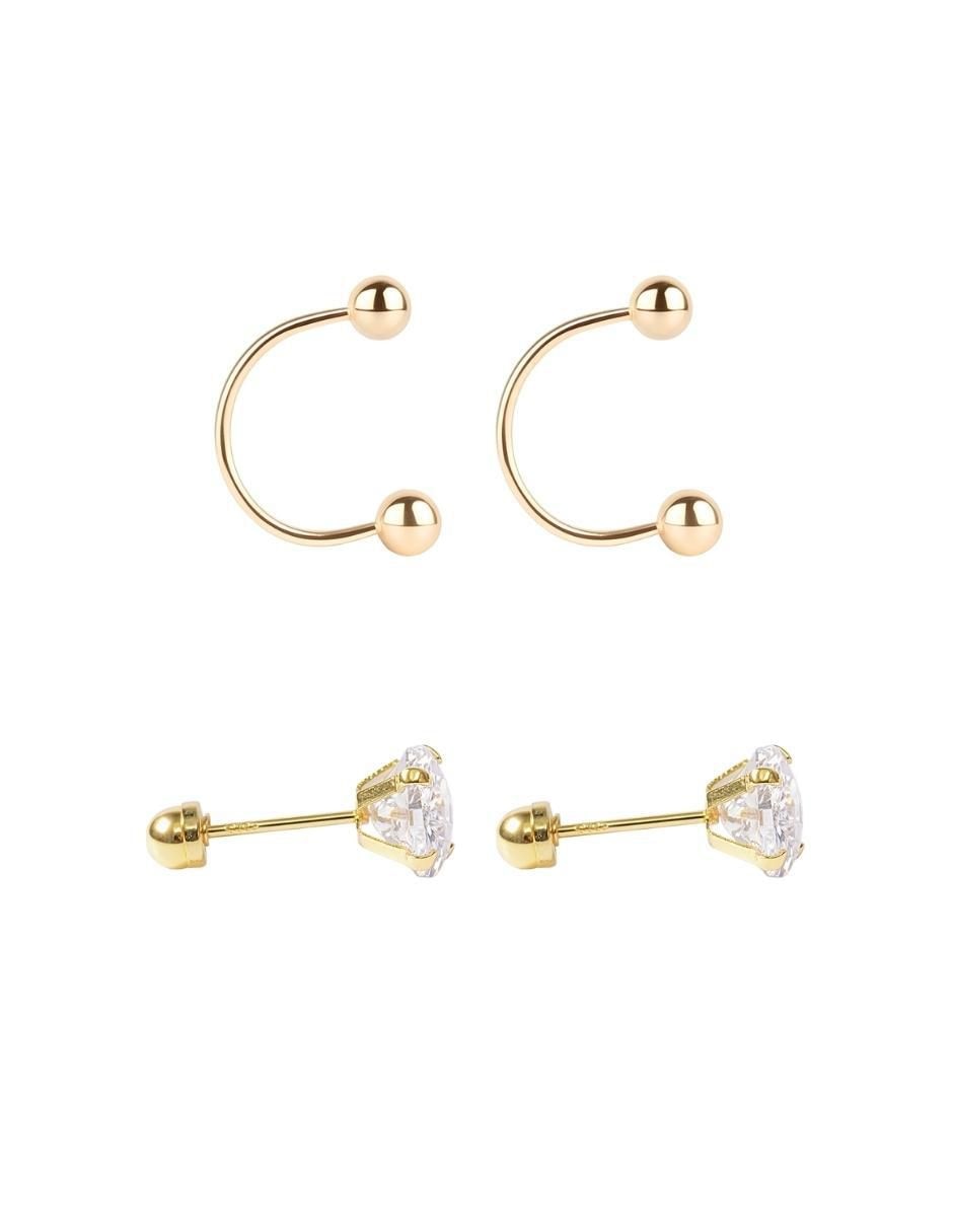 Set de aretes de oro 10 K con acabado brillante zirconia 4