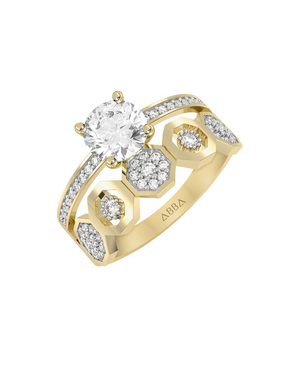 Anillo de compromiso "de" oro 10 k abba joyas sin familia zirconia