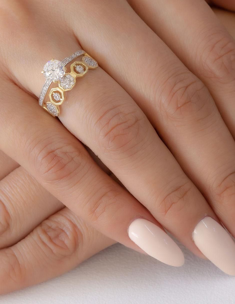 Anillo de compromiso "de" oro 14 k abba joyas sin familia zirconia
