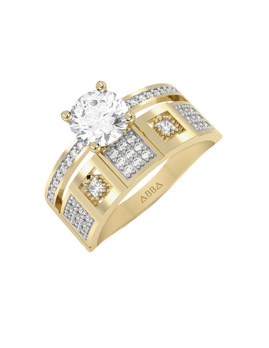 Anillo de compromiso "de" oro 14 k abba joyas sin familia zirconia