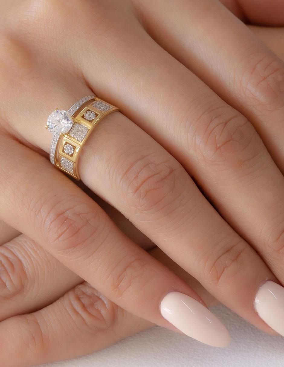 Anillo de compromiso "de" oro 14 k abba joyas sin familia zirconia