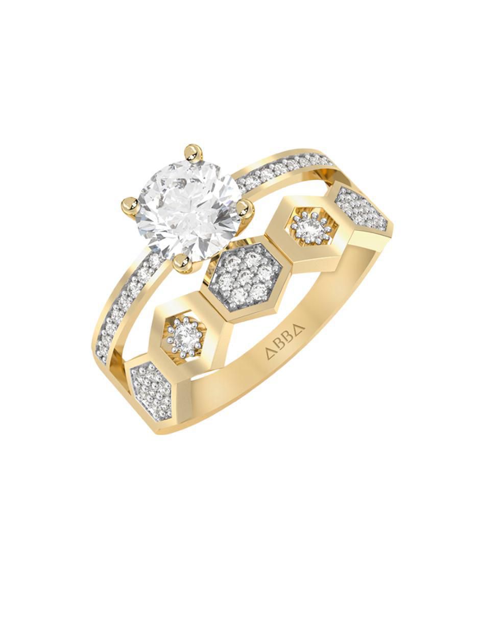 Anillo de compromiso "de" oro 10 k abba joyas sin familia zirconia