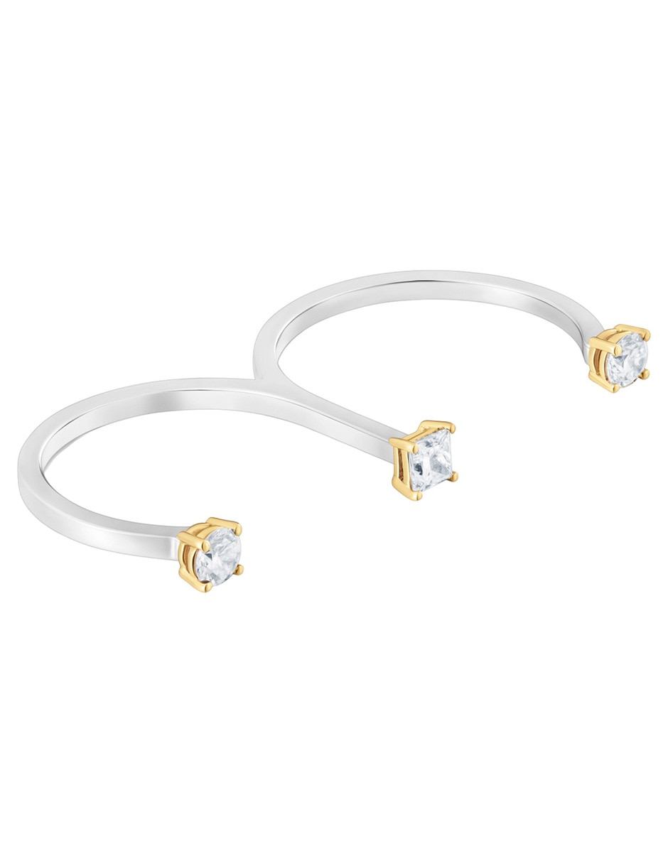 Anillo doble con gema Shine LGD 14 K de oro diamante acabado brillante