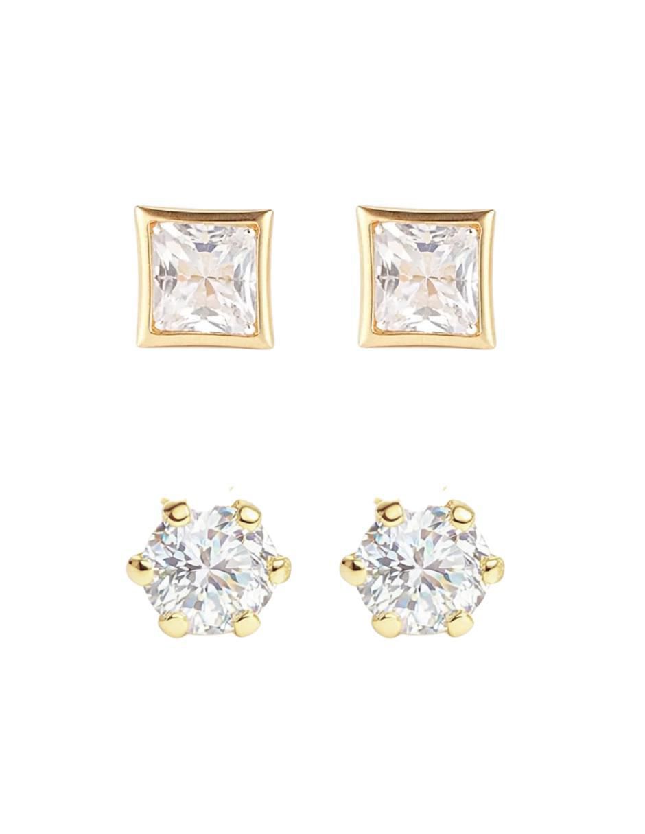 Set de aretes de oro 10 K con acabado brillante zirconia