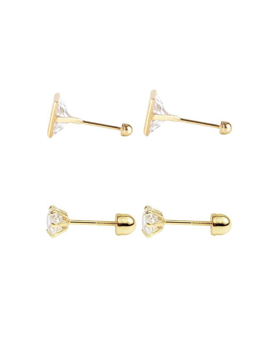 Set de aretes de oro 10 K con acabado brillante zirconia 2