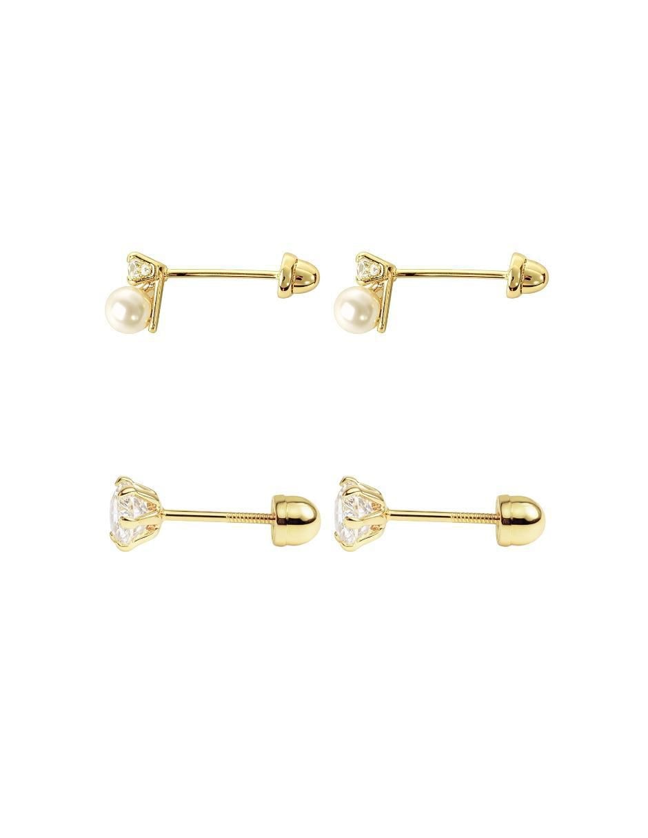 Set de aretes circulares de oro 10 K con acabado brillante perla 2