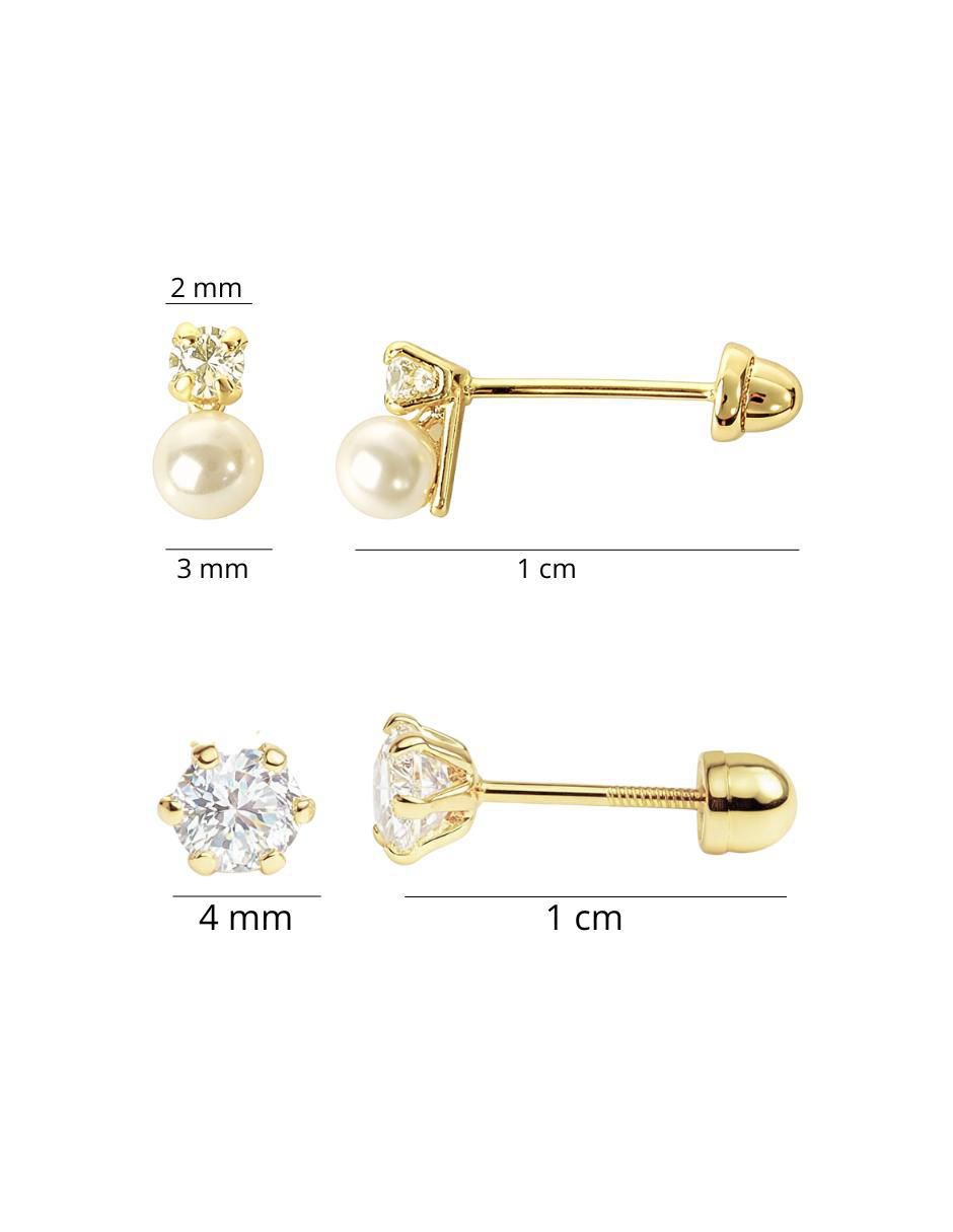 Set de aretes circulares de oro 10 K con acabado brillante perla 5