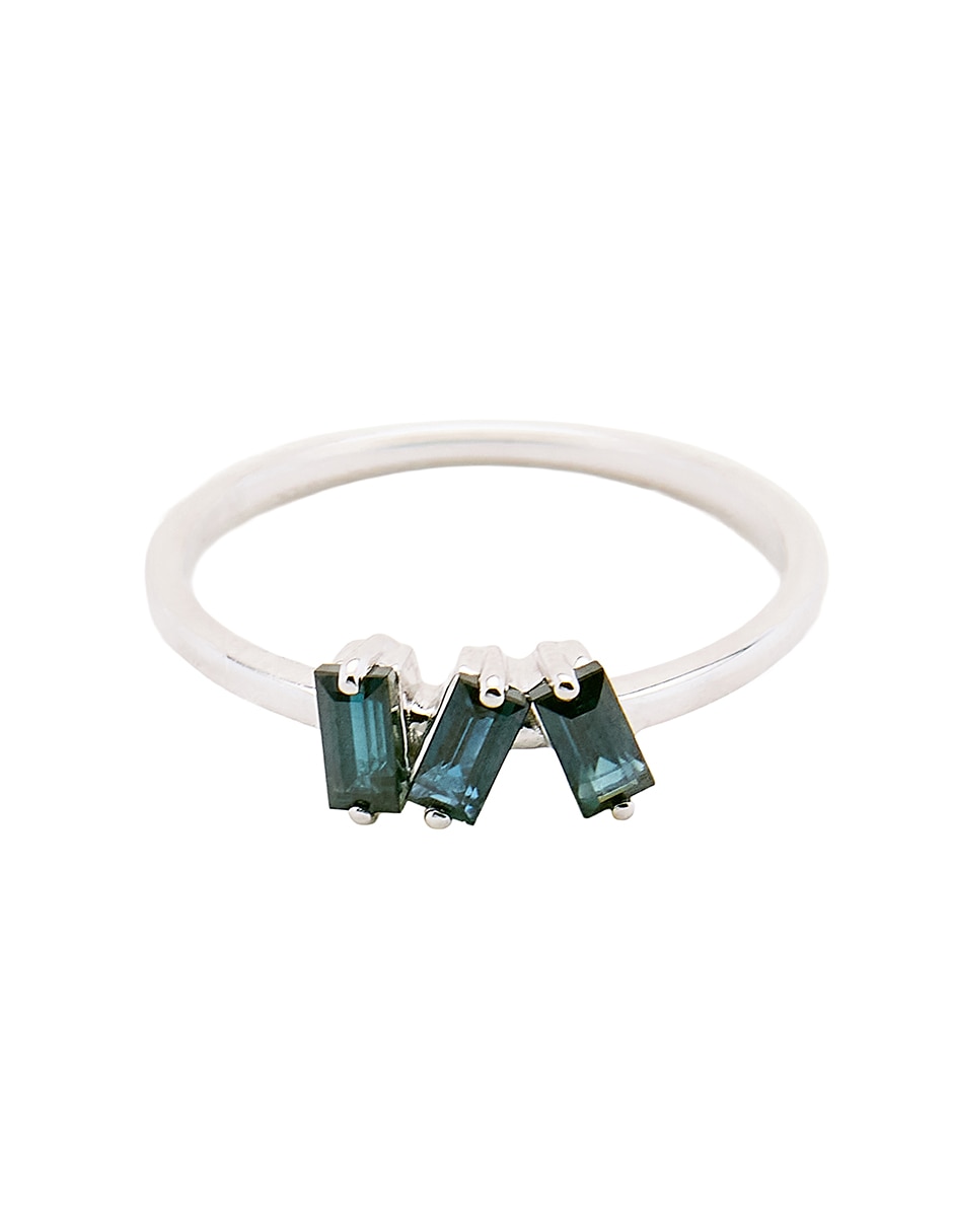 Anillo con gema de baguette 14 k de oro blanco zafiro pulido