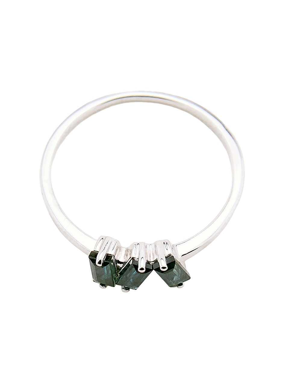 Anillo con gema de baguette 14 k de oro blanco zafiro pulido 3