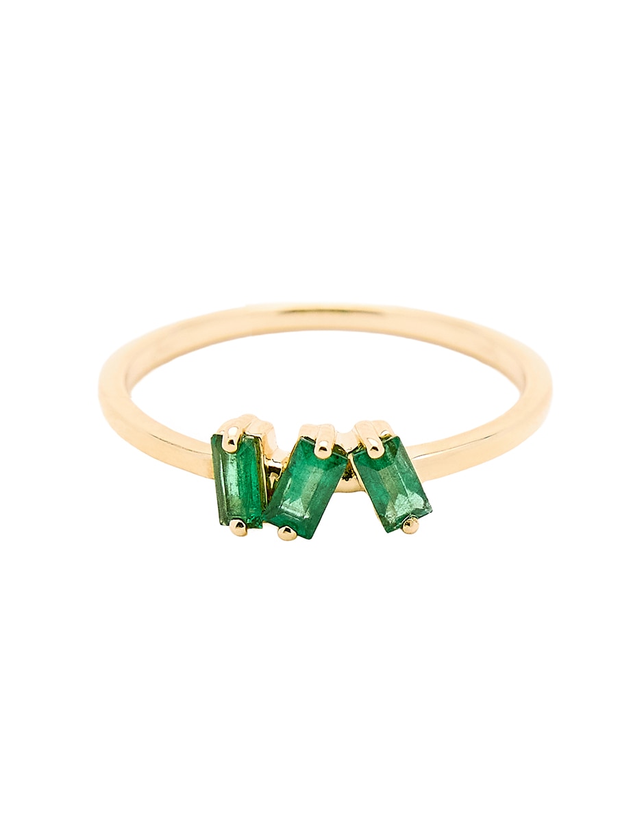Anillo con gema de baguette 14 k de oro amarillo esmeralda pulido