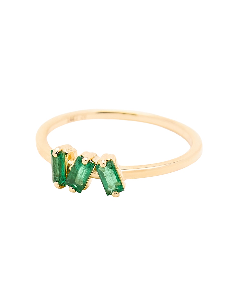 Anillo con gema de baguette 14 k de oro amarillo esmeralda pulido 2