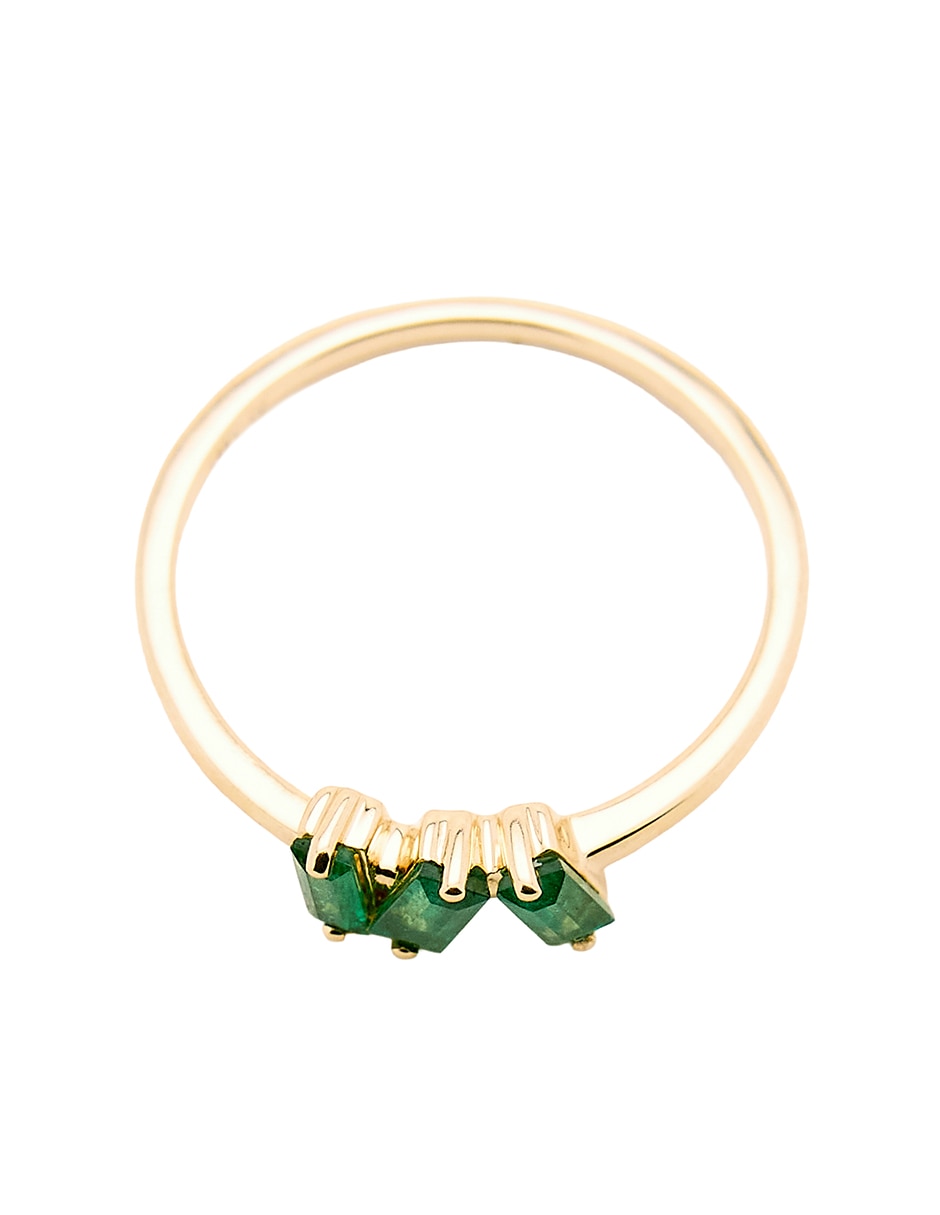 Anillo con gema de baguette 14 k de oro amarillo esmeralda pulido 3
