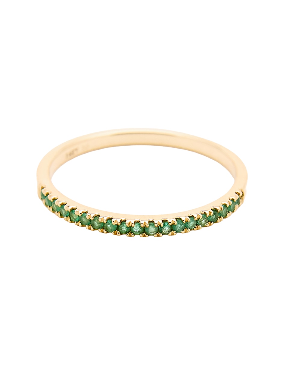 Anillo con gema 14 k de oro amarillo esmeralda pulido