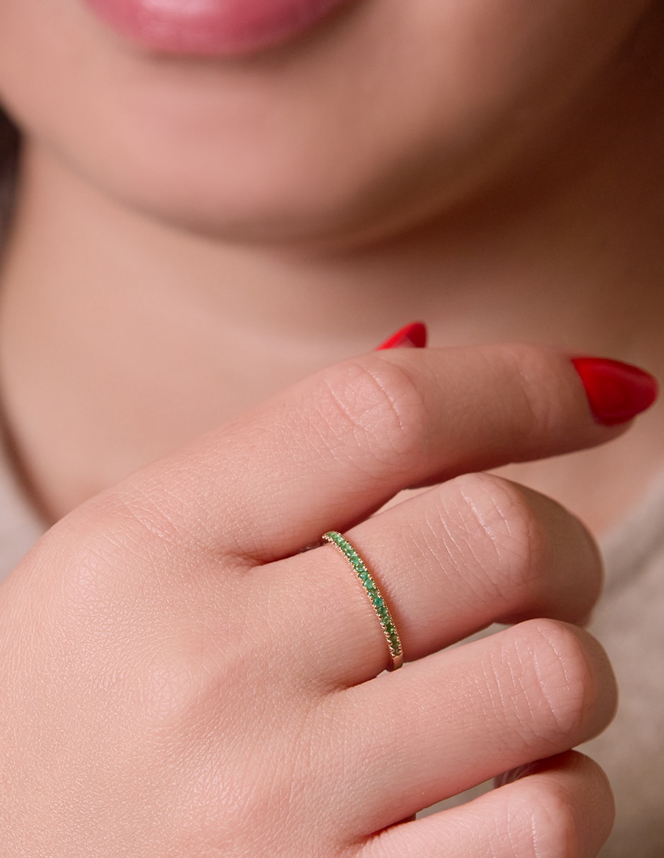 Anillo con gema 14 k de oro amarillo esmeralda pulido 4