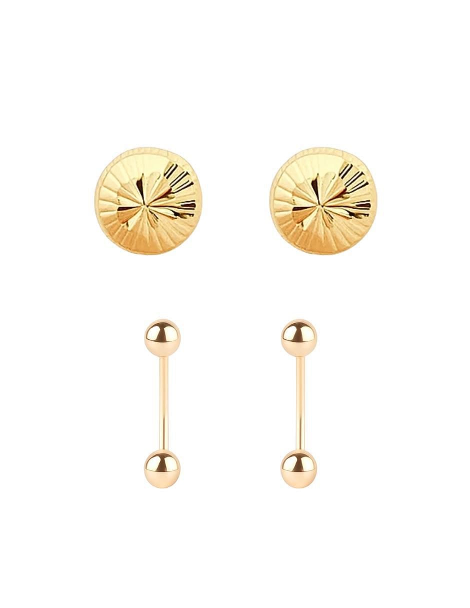 Set de aretes de oro 10 K con acabado diamantado