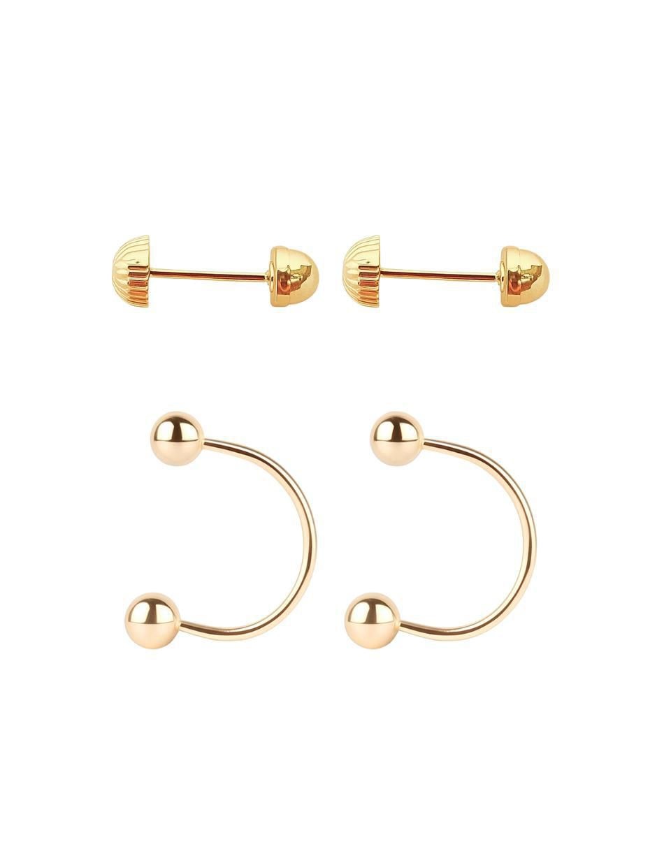 Set de aretes de oro 10 K con acabado diamantado 2