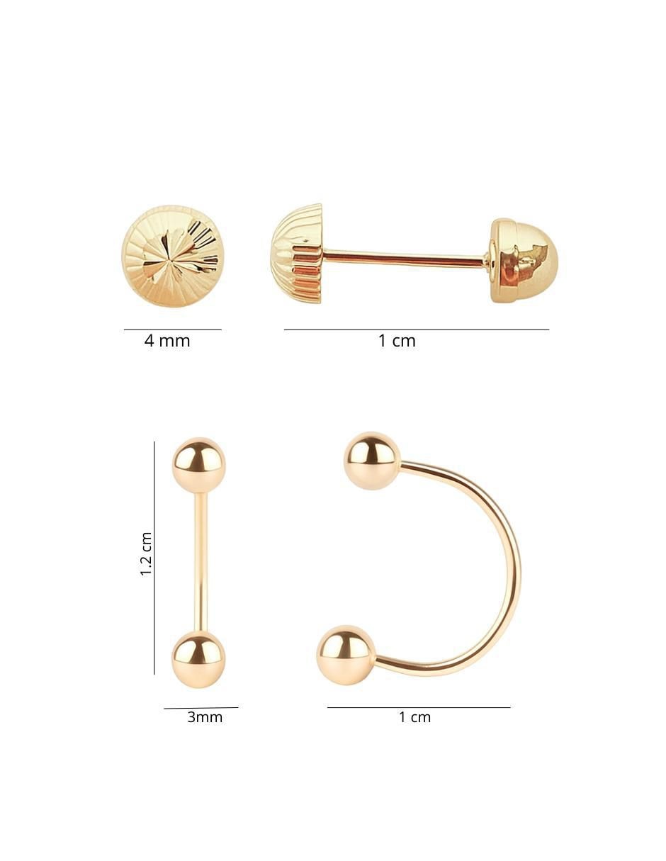 Set de aretes de oro 10 K con acabado diamantado 5